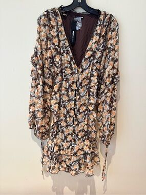 Fashion Nova Brown Floral Midi Dress with Orange and Cream Blooms